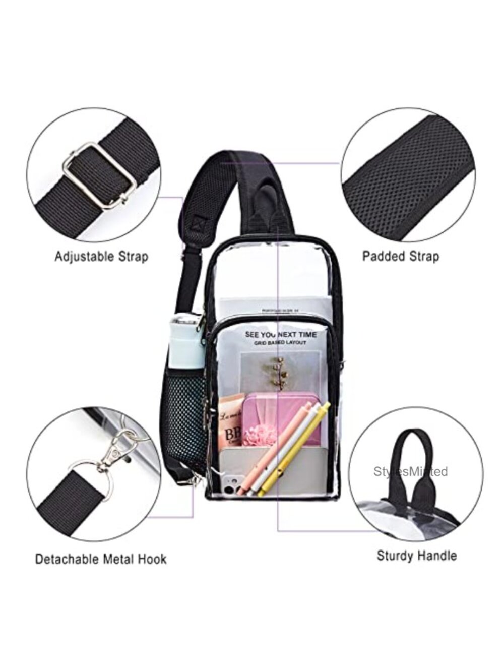 Clear Sling Bag Stadium Approved Shoulder Backpack PVC Travel Essentials - Picture 4 of 6